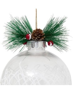 SFERE E PENDAGLI: vendita online Decorazione sfera di Natale 15cm trasparente con ramo di agrifoglio - La magia di Natale a c... 2