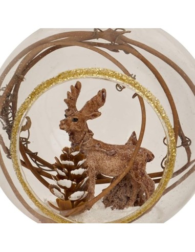 SFERE E PENDAGLI: vendita online Decorazione sfera di Natale 9cm in vetro trasparente con renna e rami - La magia di Natale a...