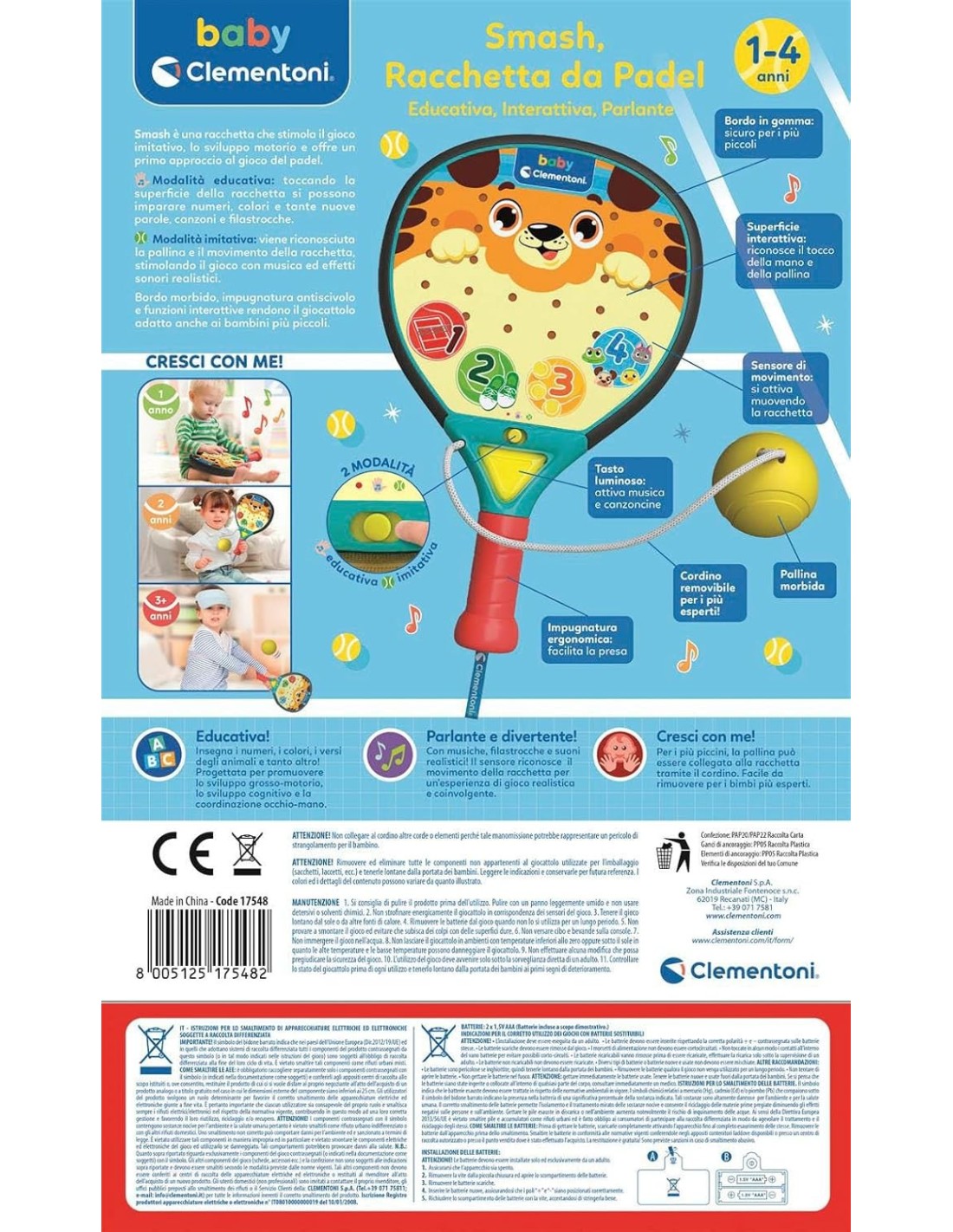 PRESCOLARI: vendita online CLEMENTONI BABY SMASH RACCHETTA DA PADEL INTERATTIVA in offerta