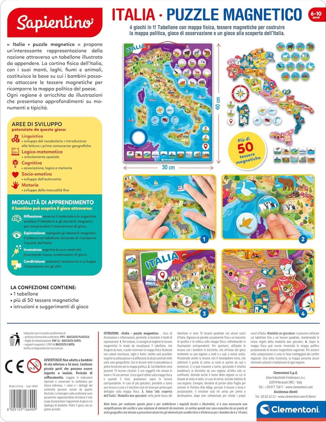 PRESCOLARI: vendita online CLEMENTONI SAPIENTINO ITALIA PUZZLE MAGNETICO, GIOCO EDUCATIVO, PER BAMBINI in offerta