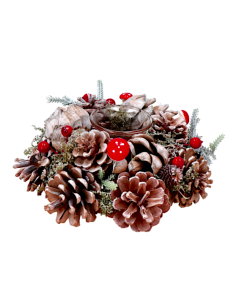GHIRLANDA PORTACANDELA 117169 1F DIAM.20CM PIGNE E BACCHE