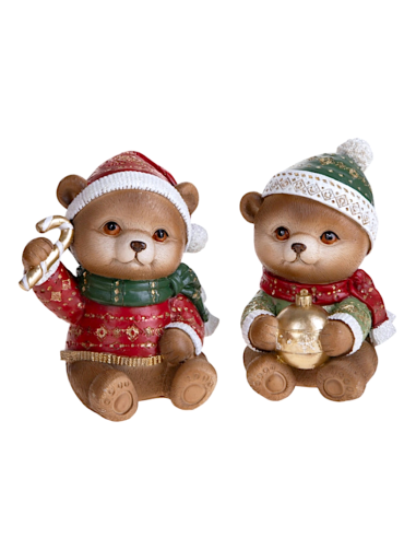 Set 2 Orsetti Natale Brandani in resina | Decorazioni natalizie tenere ed eleganti