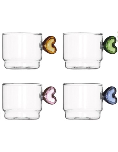 set 4 tazzine caffè in vetro Brandani con manico a cuore | shopincasa.it