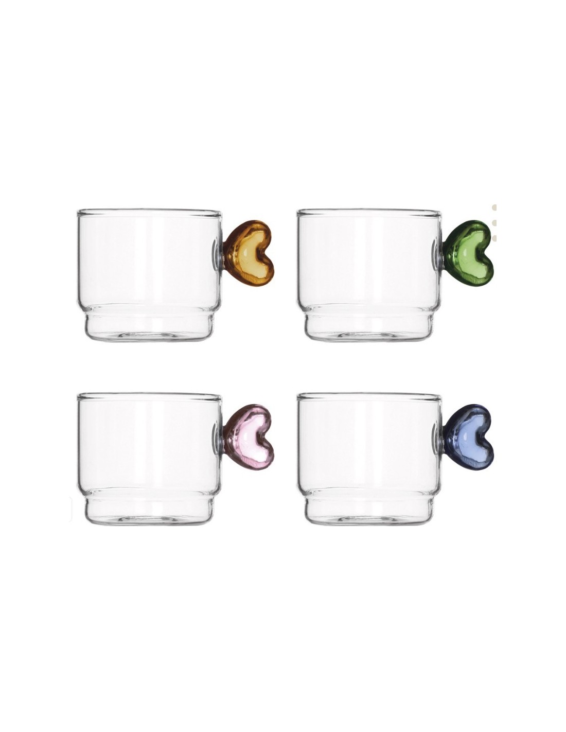set 4 tazzine caffè in vetro Brandani con manico a cuore | shopincasa.it