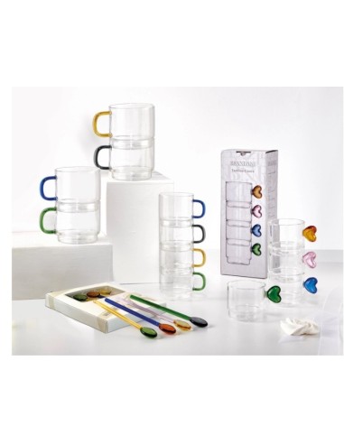 set 4 tazzine caffè in vetro Brandani con manico a cuore | shopincasa.it