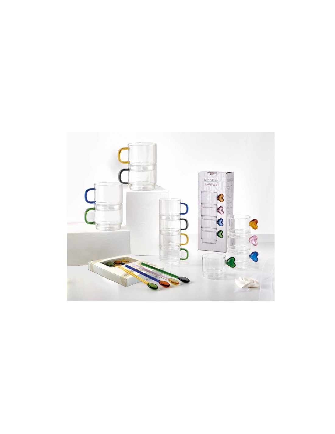 set 4 tazzine caffè in vetro Brandani con manico a cuore | shopincasa.it