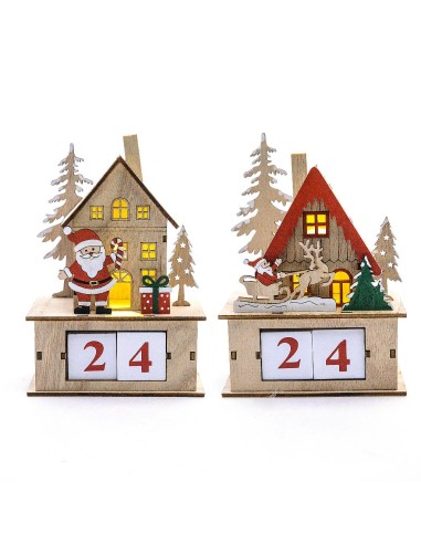 CALENDARIO DELL'AVVENTO LEGNO CON LUCI 11X7X16CM ASSORTITO