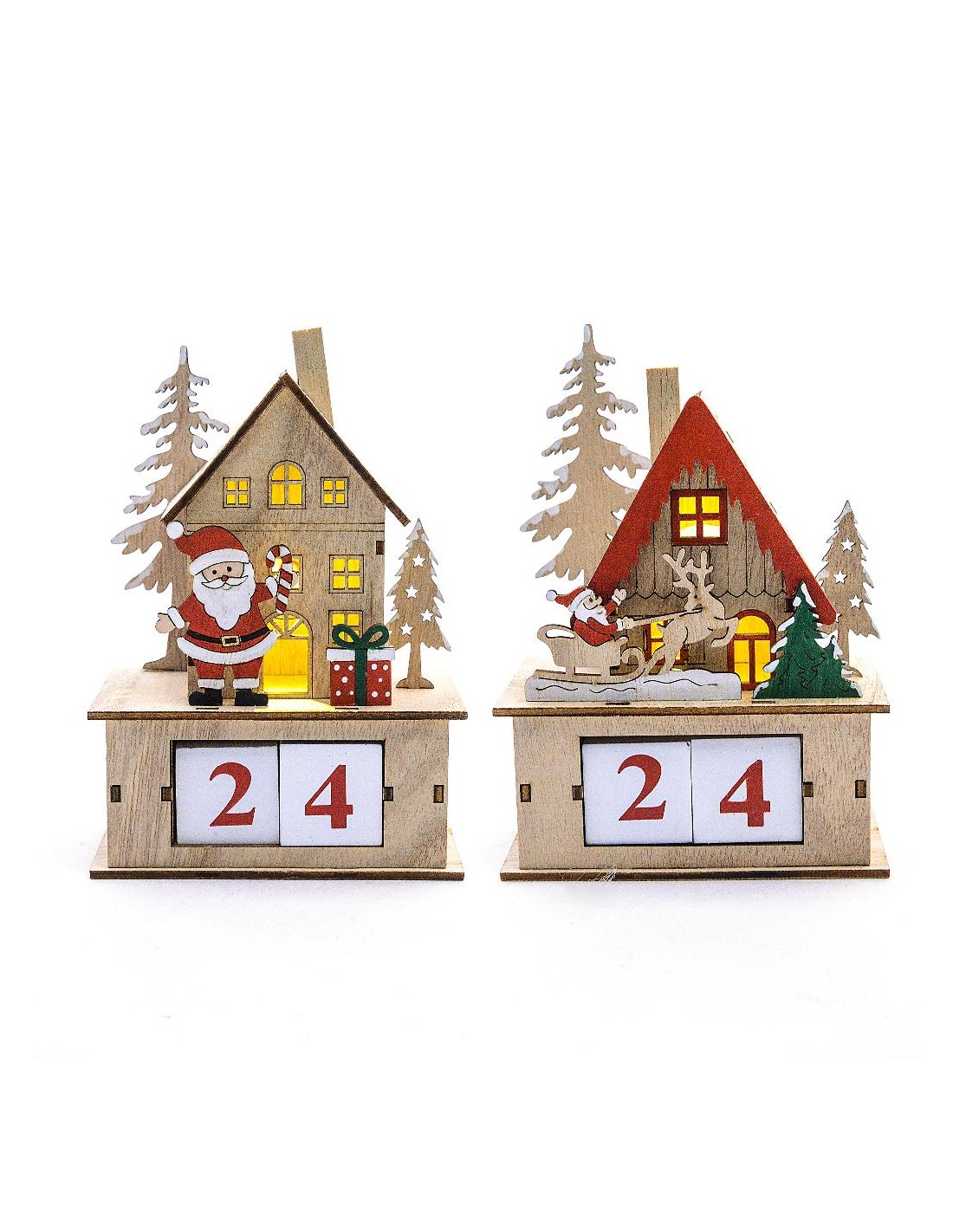 CALENDARIO DELL'AVVENTO LEGNO CON LUCI 11X7X16CM ASSORTITO