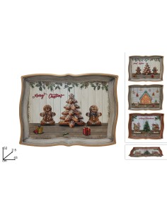 VASSOIO PLASTICA 43X32CM EFFETTO LEGNO DECORO BISCOTTO ASSORTITO