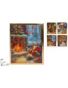 BUSTA REGALO SCENARIO NATALIZIO 42X33X11CM BORDO ORO ASSORTITO