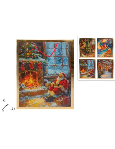 BUSTA REGALO SCENARIO NATALIZIO 42X33X11CM BORDO ORO ASSORTITO