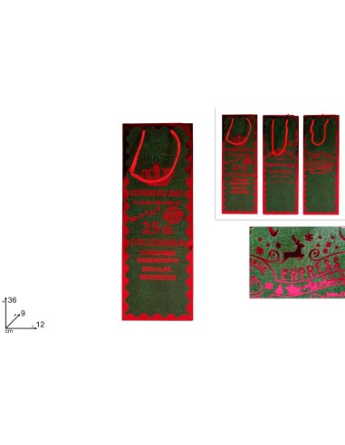 BUSTA REGALO VERDE CON SCRITTA ROSSA 36X12X9CM ASSORTITO