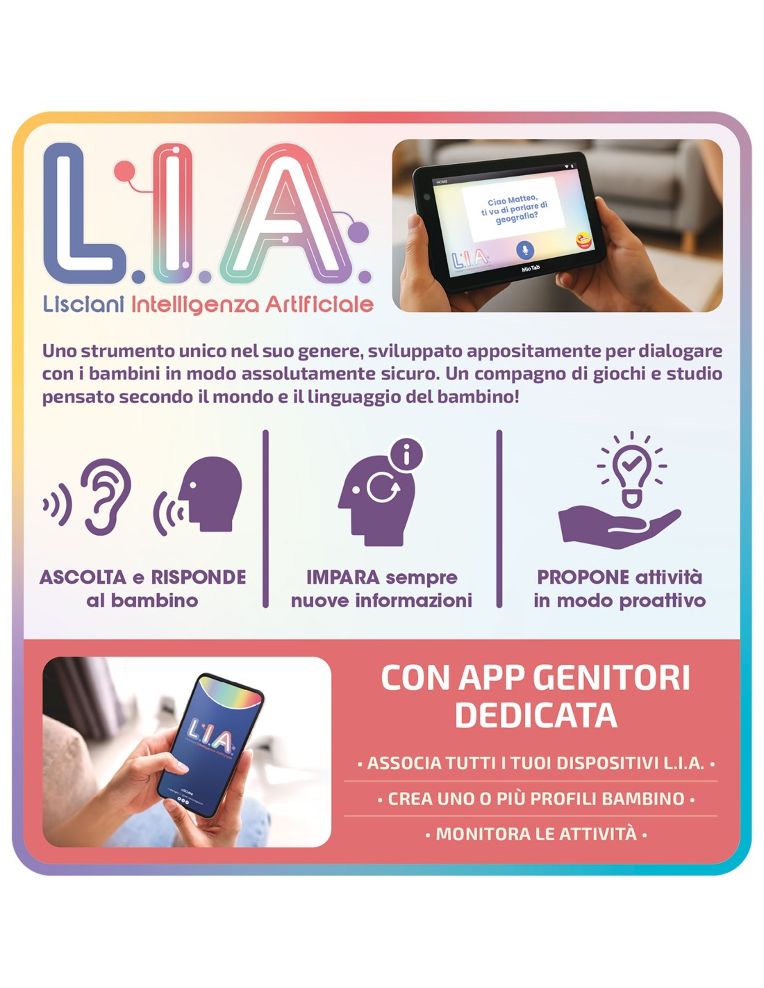 PRESCOLARI: vendita online MIO TAB L.I.A, TAB, 7", TABLET EDUCATIVO PER BAMBINI CON INTELLIGENZA ARTIFICIALE L.I.A. in offerta