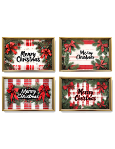 OGGETTISTICA NATALE: vendita online Vassoio rettangolare di Natale 35x20cm MDF bordo oro assortito - La magia di Natale a cas...