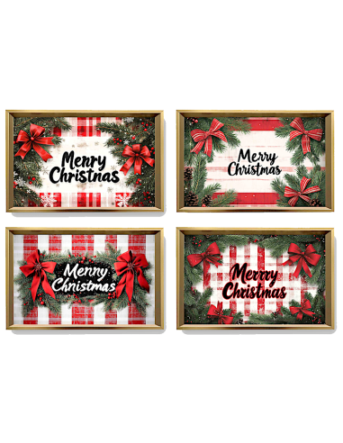 OGGETTISTICA NATALE: vendita online Vassoio rettangolare di Natale 35x20cm MDF bordo oro assortito - La magia di Natale a cas...