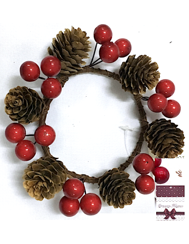 CANDELE E GIROCANDELE: vendita online Girocandela di Natale con bacche e pigne 10/12cm - La magia di Natale a casa tua in off...