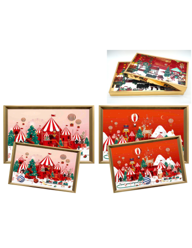 OGGETTISTICA NATALE: vendita online Vassoio di Natale 8x20x4cm bordo oro - La magia di Natale a casa tua in offerta