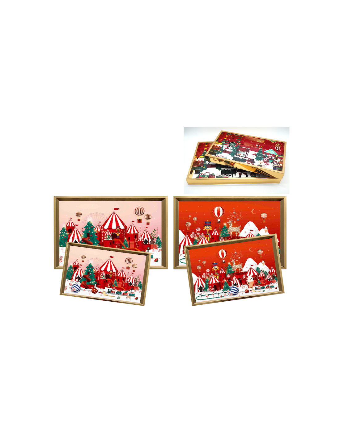 OGGETTISTICA NATALE: vendita online Vassoio di Natale 8x20x4cm bordo oro - La magia di Natale a casa tua in offerta