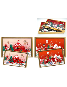 OGGETTISTICA NATALE: vendita online Vassoio di Natale 40x25x4cm bordo oro - La magia di Natale a casa tua in offerta