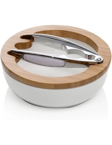 Ciotola Portanoci Bianca Brandani con Schiaccianoci e Base in Bamboo - shopincasa.it