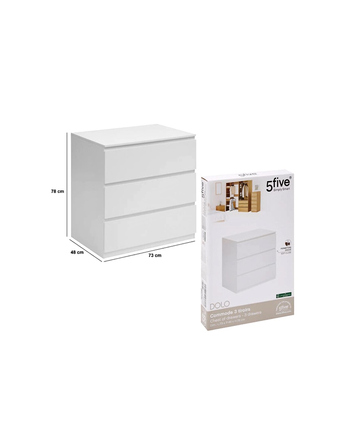 CASSETTIERA 181235B DOLO 3 CASSETTI BIANCO 73X48X78CM