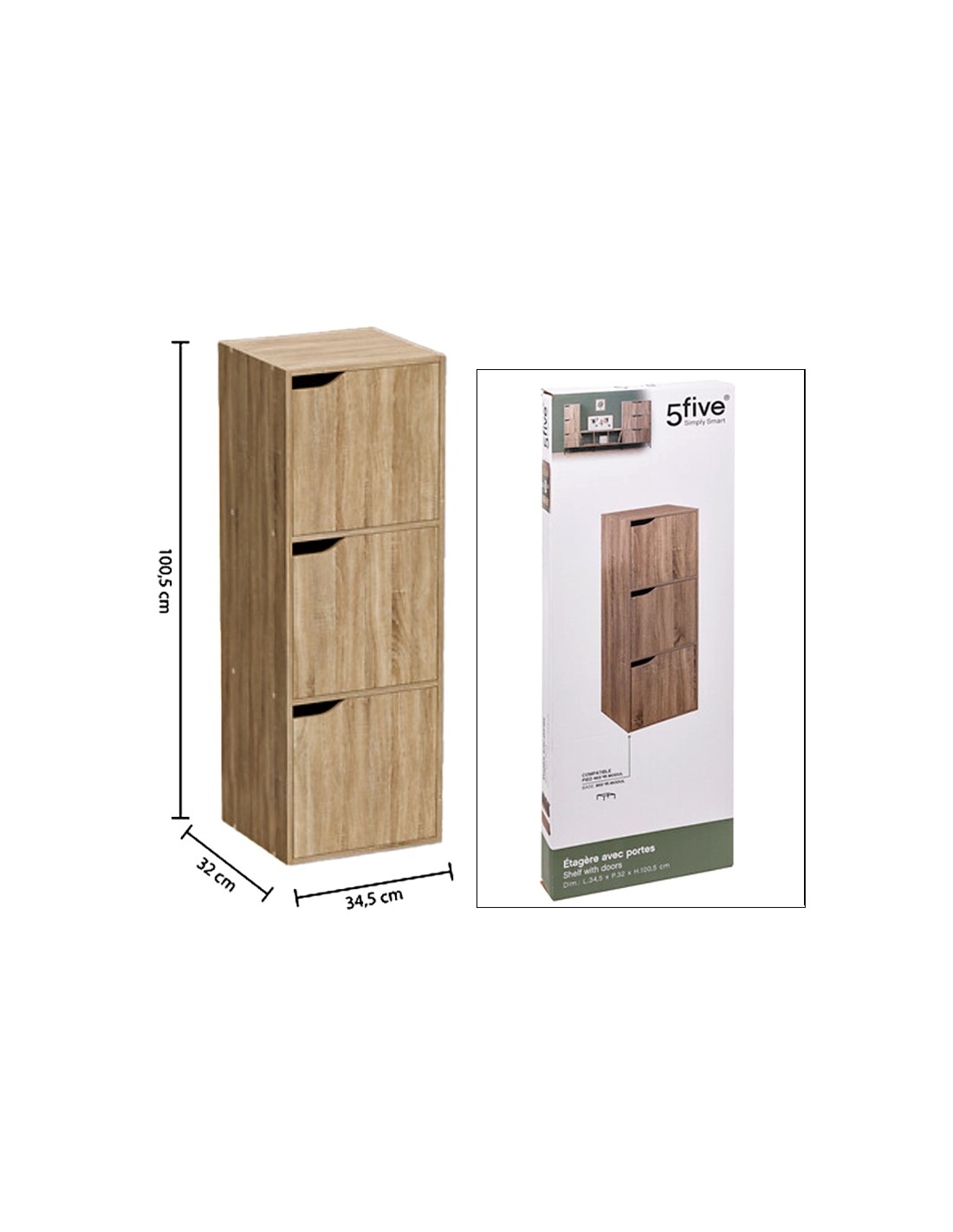 SCAFFALE 181271 3 SCOMPARTI 35X32X100CM NATIRALE