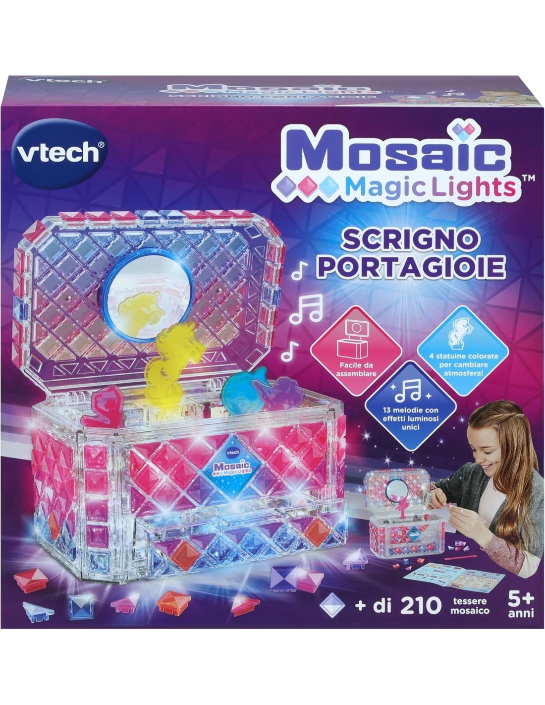 GIOCHI GIRL: vendita online SCRIGNO PORTAGIOIE MOSAIC MAGIC LIGHTS, PERSONALIZZABILE CON 200 TESSERE MOSAICO in offerta