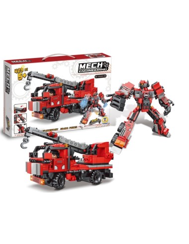 PRESCOLARI: vendita online COSTRUZIONI CLICK CLACK, POMPIERI TRANSFORMER, 429 PEZZI, GIOCO DI COSTRUZIONE, VEICOLO 2 IN 1, ED...