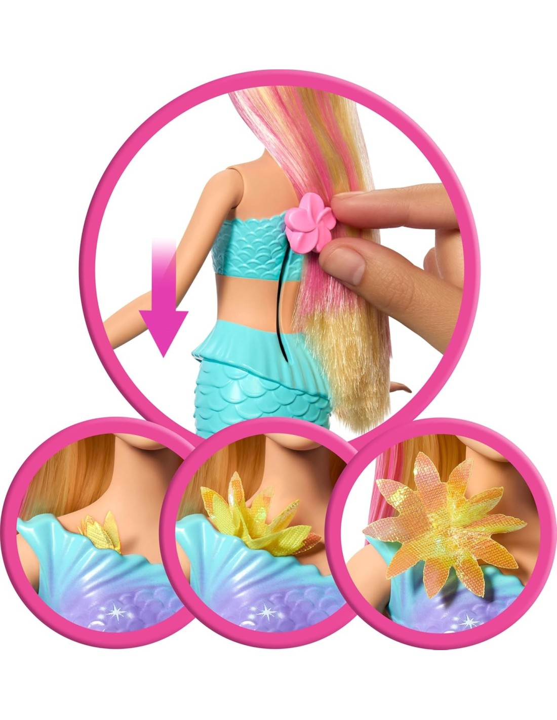 GIOCATTOLO PUBBLICIZZATO: vendita online BARBIE SIRENA MAGIA FLOREALE, BAMBOLA GIOCATTOLO, FIORI CHE SBOCCIANO, 30 CM in offerta