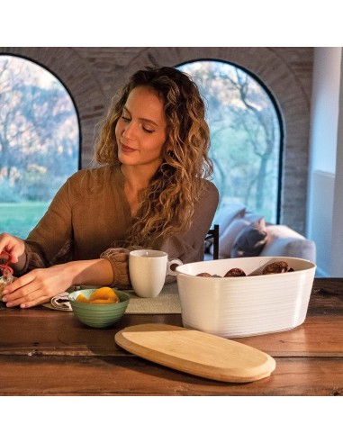 Guzzini Tierra Contenitore Prodotti da Forno Bianco Latte con Coperchio Bamboo | Shopincasa.it