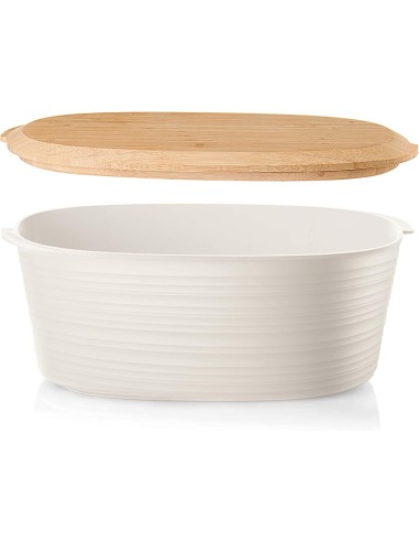 Guzzini Tierra Contenitore Prodotti da Forno Bianco Latte con Coperchio Bamboo | Shopincasa.it