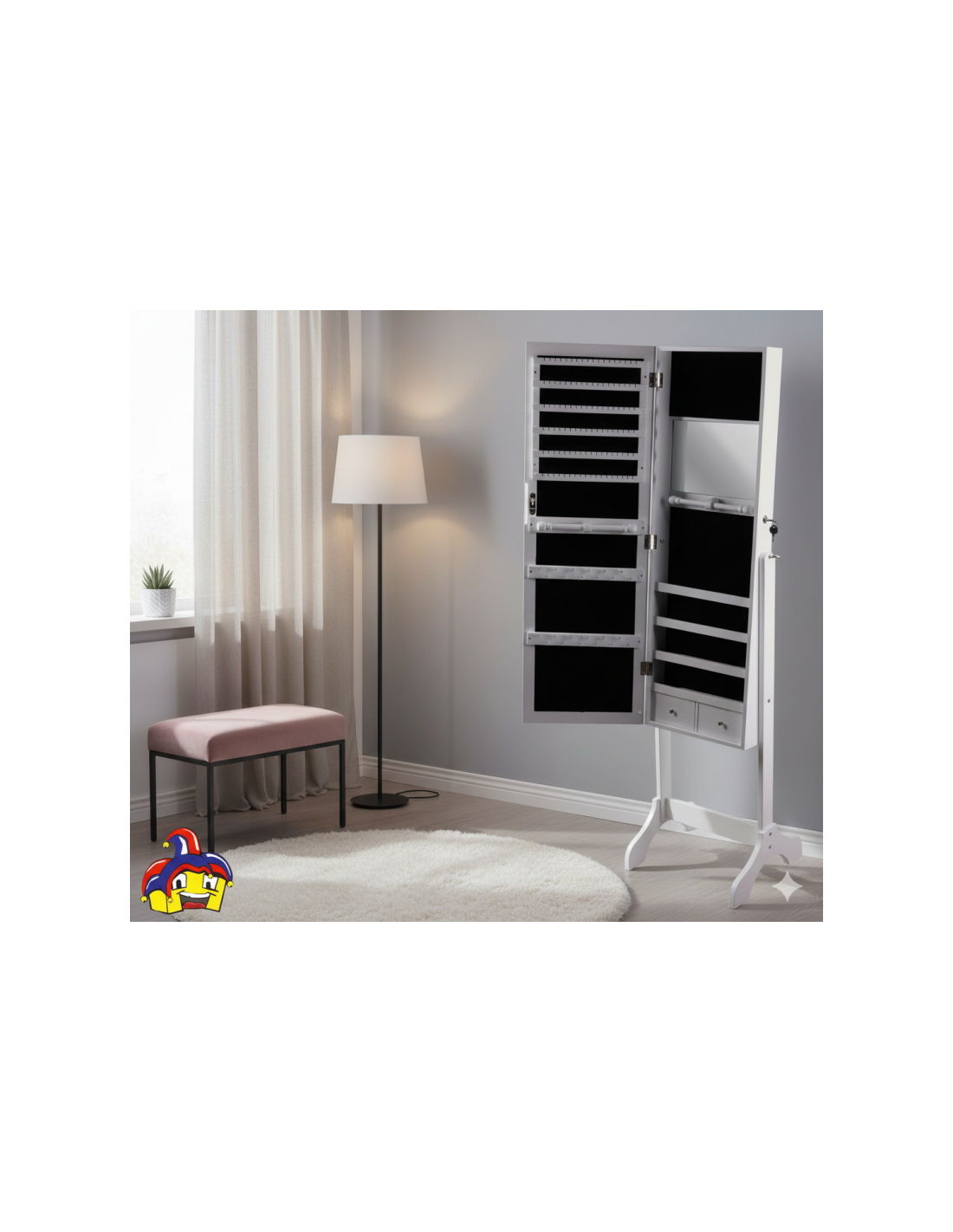 Armadietto Portagioielli con Specchio MDF Bianco 46x40x153 cm | Shopincasa.it