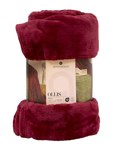 LENZUOLA E ACCESSORI: vendita online Coperta Ollis tinta unita, flanella rosso bordeaux, 130 x 180 cm, morbida e calda in off...