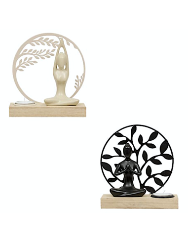 OGGETTISTICA: vendita online Portacandela Yogi, L 15 x P 6 x H 16 cm, legno e metallo, colori assortiti nero e bianco in offerta