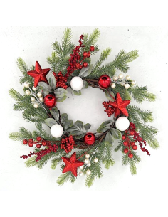 CORONA 39554 45CM AGHI E BACCHE BIANCHE/ROSSE