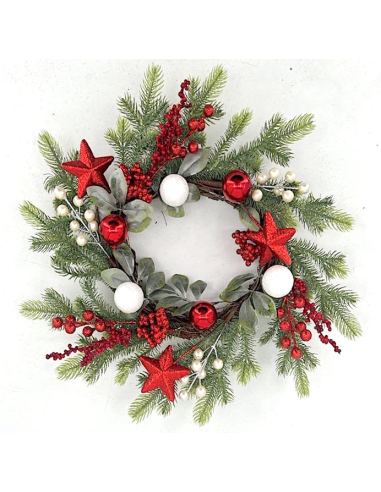 CORONA 39554 45CM AGHI E BACCHE BIANCHE/ROSSE