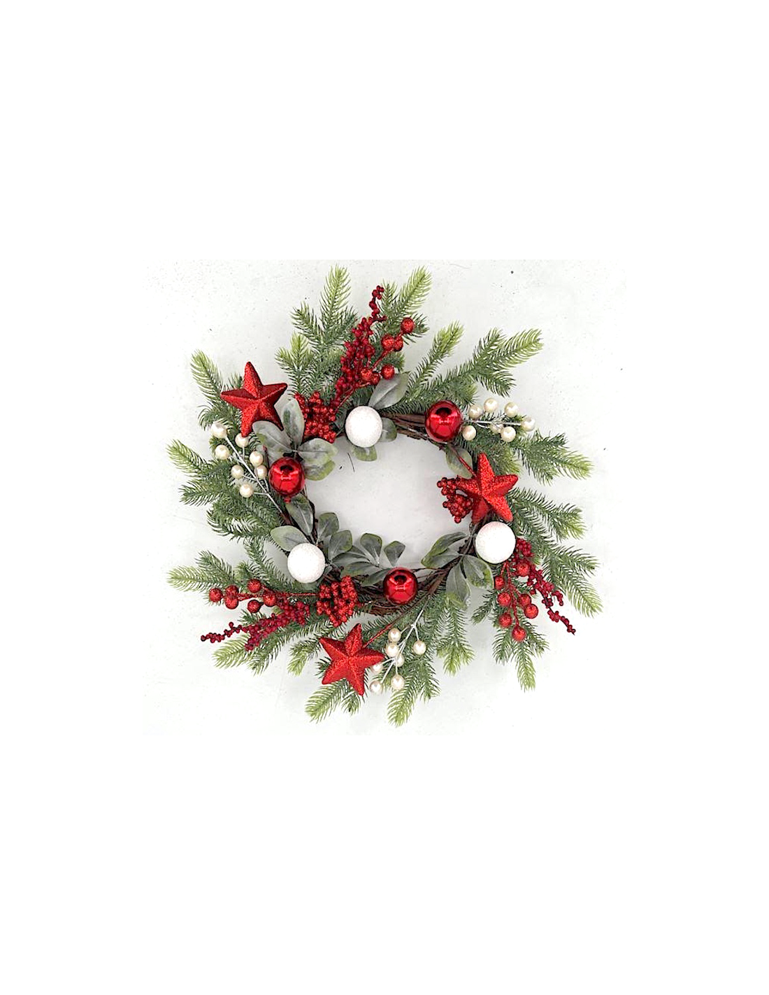 CORONA 39554 45CM AGHI E BACCHE BIANCHE/ROSSE