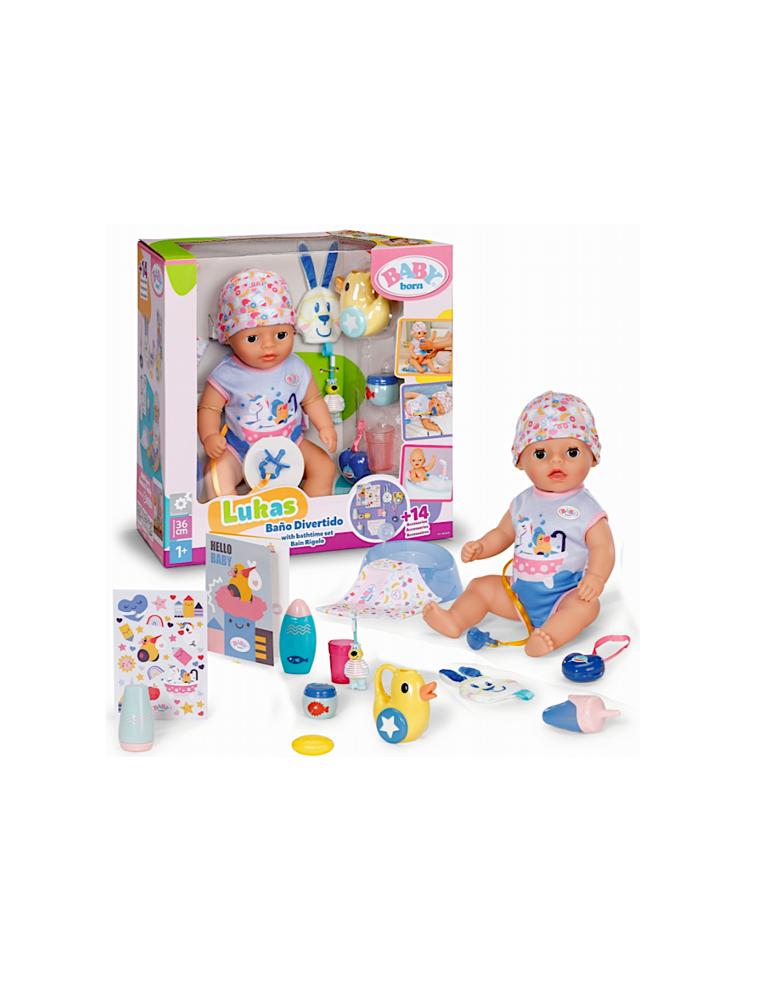 BABY BORN 840474 BAMBOLA LUKAS 36CM CON ACCESSORI BAGNO