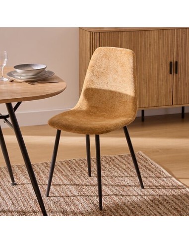 SEDIE: vendita online Sedia Tyka chenille ocra, gambe in metallo nero, L.51 x P.45 x H.87 cm, design moderno in offerta