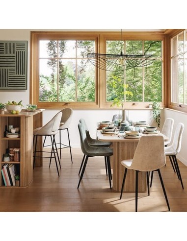 SEDIE: vendita online Sedia Tyka chenille beige, gambe in metallo nero, L.51 x P.45 x H.87 cm, design moderno in offerta