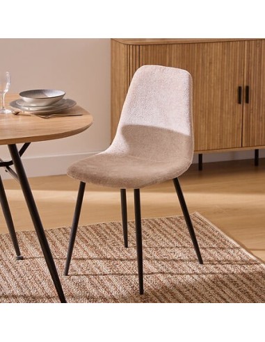 SEDIE: vendita online Sedia Tyka chenille beige, gambe in metallo nero, L.51 x P.45 x H.87 cm, design moderno in offerta