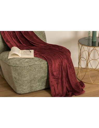 LENZUOLA E ACCESSORI: vendita online Coperta Ollis tinta unita, flanella rosso bordeaux, 130 x 180 cm, morbida e calda in off...