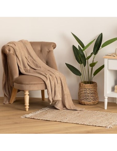 LENZUOLA E ACCESSORI: vendita online Plaid flanella lino, tinta unita, 180 x 230 cm, morbido e caldo, beige lin in offerta