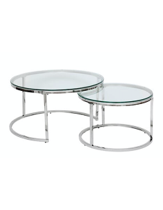 SET 2 TAVOLINI 206050 KNEO VETRO/ACCIAIO 80X43CM/60X39CM