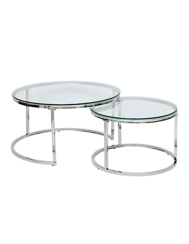 SET 2 TAVOLINI 206050 KNEO VETRO/ACCIAIO 80X43CM/60X39CM