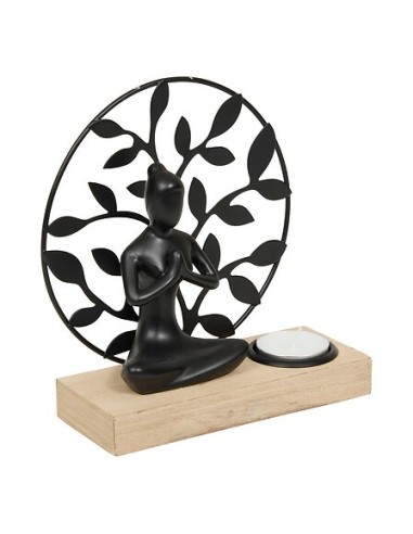 OGGETTISTICA: vendita online Portacandela Yogi, L 15 x P 6 x H 16 cm, legno e metallo, colori assortiti nero e bianco in offerta
