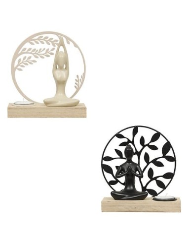 OGGETTISTICA: vendita online Portacandela Yogi, L 15 x P 6 x H 16 cm, legno e metallo, colori assortiti nero e bianco in offerta