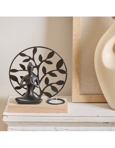 OGGETTISTICA: vendita online Portacandela Yogi, L 15 x P 6 x H 16 cm, legno e metallo, colori assortiti nero e bianco in offerta
