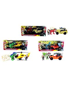 DINO WORLD 17163 DINOSAURO CON VEICOLO E PERSONAGGIO