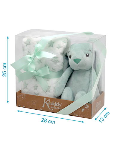 Coniglio di Peluche Verde con Coperta Stelle per Bebè | shopincasa.it